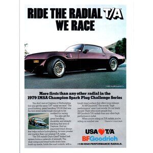 1980 BF Goodrich T/A Radial Tire Pontiac Trans Am Vintage Print Ad 80s Wall Art